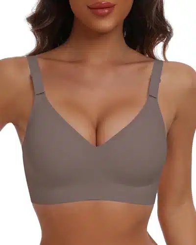 Horisun Womens Wireless Push Up Bra Seamless Comfy Full Coverage Bra(Coffee M)