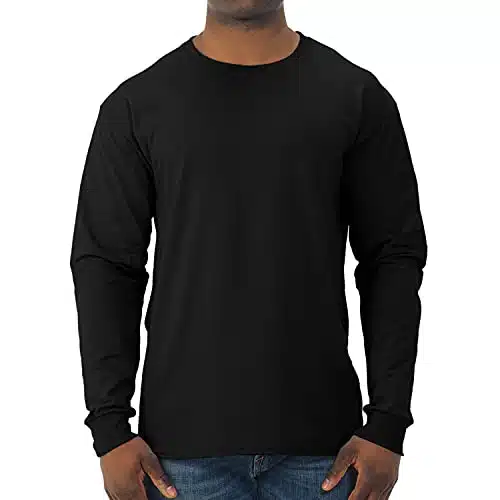 Jerzees Men'S Dri Power Cotton Blend Long Sleeve Tees, Moisture Wicking, Odor Protection, Upf +, Sizes S X, Black, Large