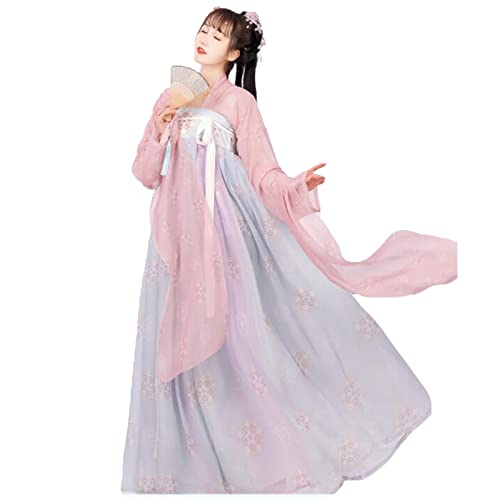 Kufeiup Women'S Ancient Chinese Traditional Hanfu Dress Cardigan Tops Long Skirt (Pink&Light Blue, Medium)