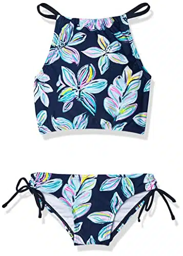 Kanu Surf Girls' Daisy Upf + Beach Sport Halter Tankini Piece Swimsuit, Charlotte Floral Navy,