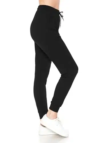 Leggings Depot Womens Relaxed Fit Jogger Pants   Track Cuff Sweatpants With Pockets, Black, Large