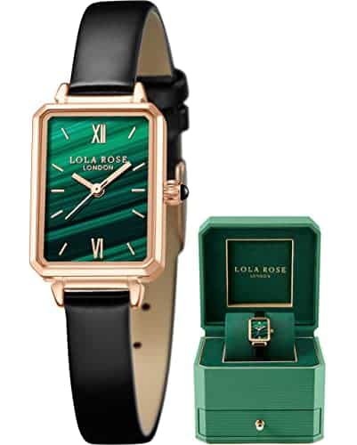 Lola Rose Dainty Women'S Wrist Watch Green Malachite Dial, Wrapped By Stylish Gift Box, Elegant Present For Ladies And Loved Ones