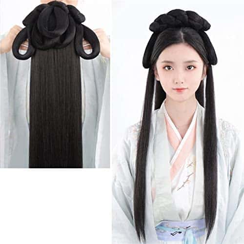 Oligage Hanfu Wig Headband Women Chinese Style Hair Piece Antique Modelling Cosplay Pad Hair Accessorie Headdress Black (Color  Fg)