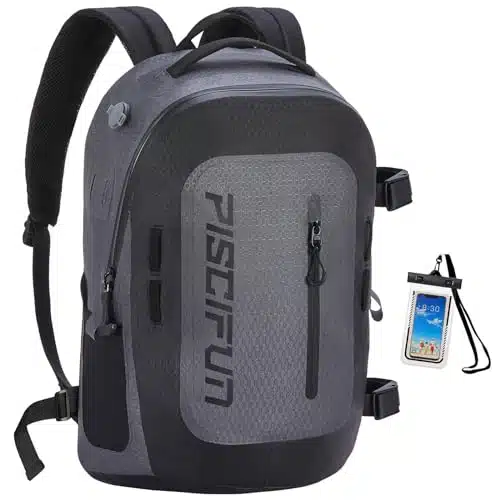 Piscifun Waterproof Backpack, L TPU Dry Bag with Phone Case, Floating Waterproof Bag with Airtight Zipper, Grey