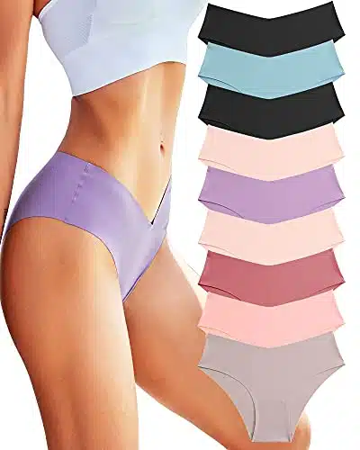 Rosycoral Womens Seamless Bikini Panties Soft Stretch Invisibles Briefs No Show Hipster Underwear Cheeky Pack Xs L (L)