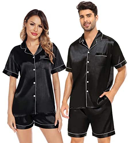 Swomog Womens Satin Pajamas Sets Short Sleeve Button Down Sleepwear Two Piece Pjs Sets Loungewear