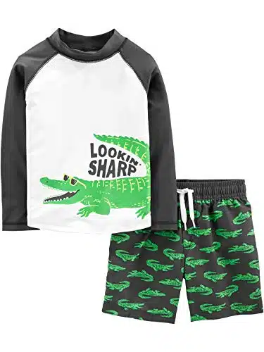 Simple Joys By Carter'S Boys' Swimsuit Trunk And Rashguard Set, Black Crocodile Print, T