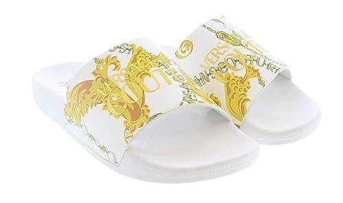 Versace Jeans Couture Whitegold Signature Pattern Pool Slide For Womens