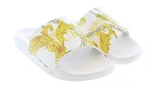 Versace Jeans Couture Whitegold Signature Pattern Pool Slide For Womens