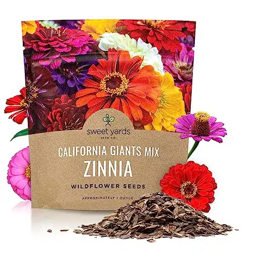 Zinnia Seeds   California Giants Mix   Large Ounce Packet   ,Flower Seeds   Mixed Colors And Large Blooms