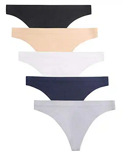 Voenxe Seamless Thongs For Women No Show Thong Underwear Women Pack (C Pack Basics, Medium)