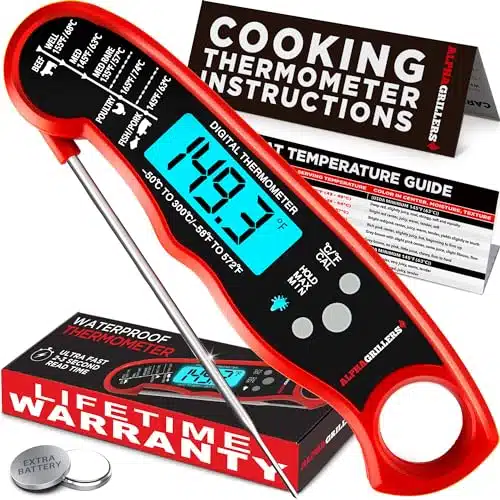 Alpha Grillers Instant Read Meat Thermometer For Grill And Cooking. Best Waterproof Ultra Fast Thermometer With Backlight & Calibration. Digital Food Probe For Kitchen, Outdoo