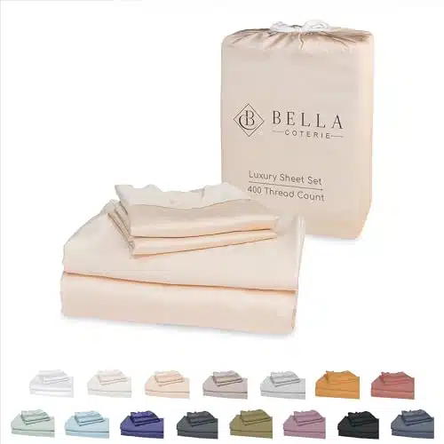 Bella Coterie Luxury Bamboo King Size Sheet Set  Organically Grown  Ultra Soft  Cooling for Hot Sleepers  Deep Pocket  Viscose Made from Bamboo [Champagne]