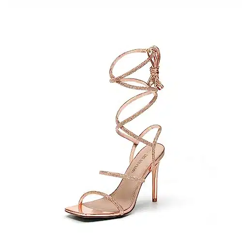 DREAM PAIRS Rose Gold High Heels Stilletos Heels for Women Strappy Gladiator Sexy Square Toe Heels Open Toe Heels Dressy Pumps Sandals SDHS